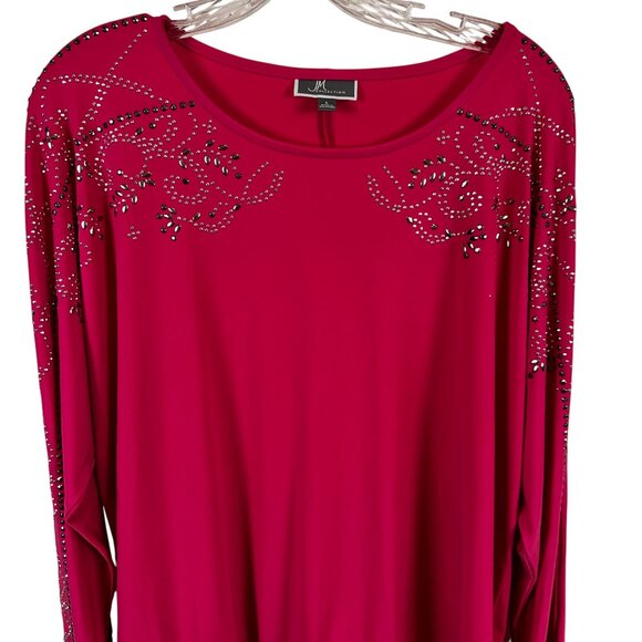JM Collection Large Long-Sleeve Rhinestone Embellishments Fuchsia - Picture 3 of 13